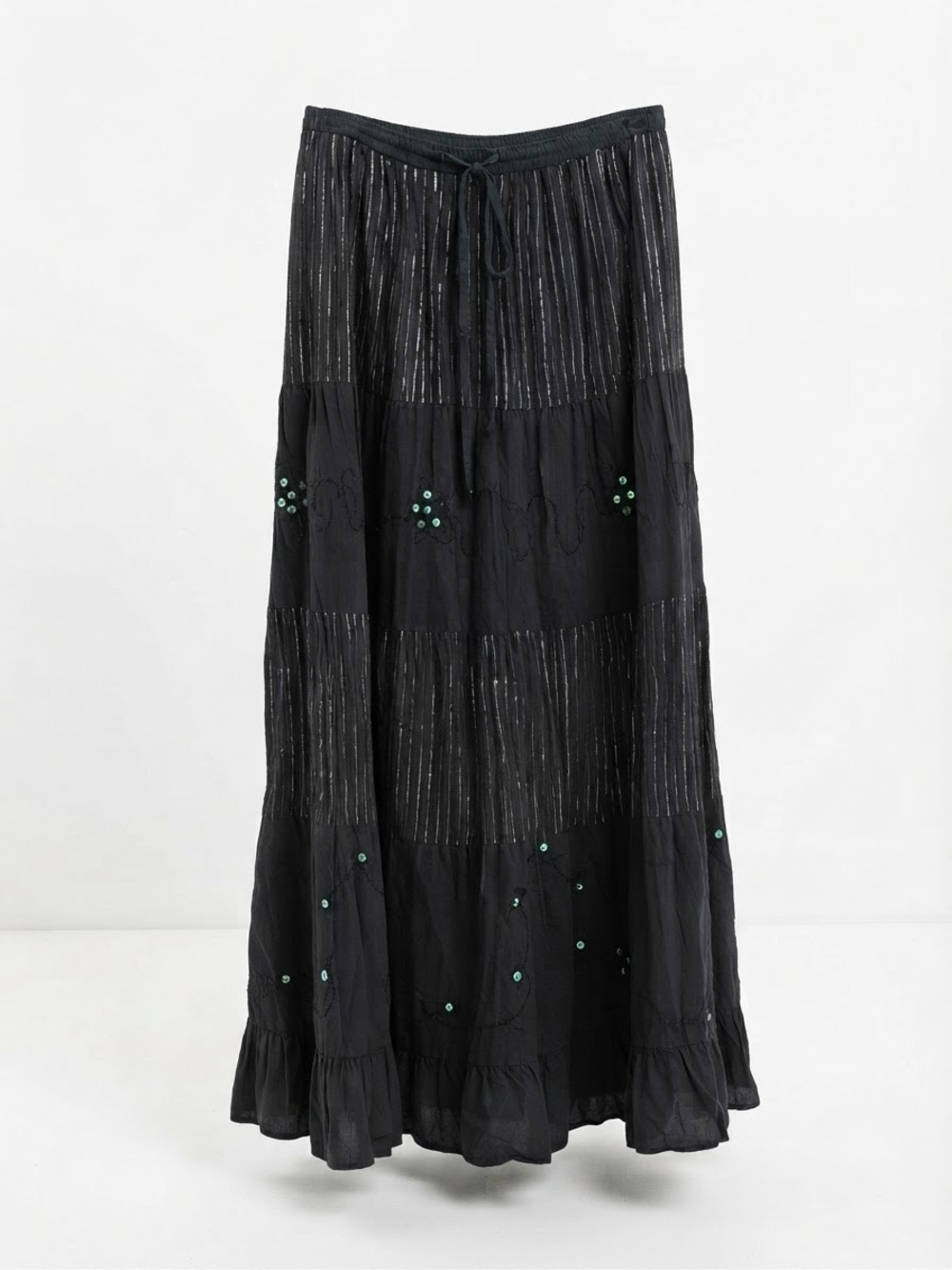 Black Embellished Tiered Maxi Skirt - Women